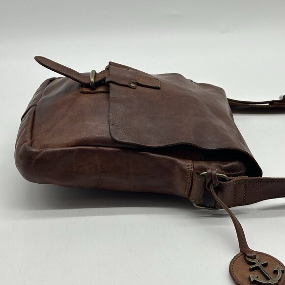 Harbour 2nd Anchor Soft Brown Leather Flap Boho Crossbody Messenger Bag Purse - Picture 6 of 12